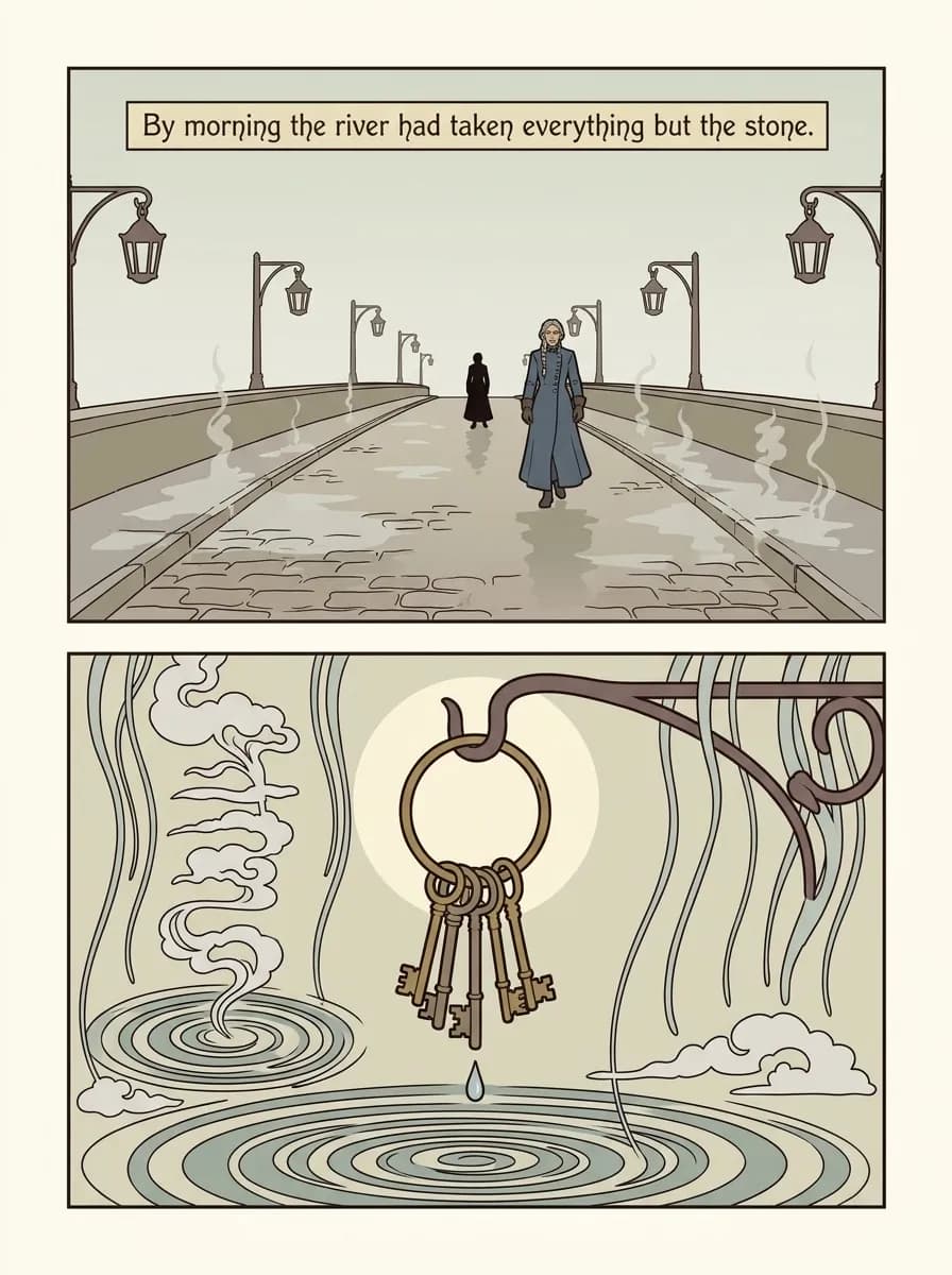 Art Nouveau comic page — After the storm (2-panel quiet)