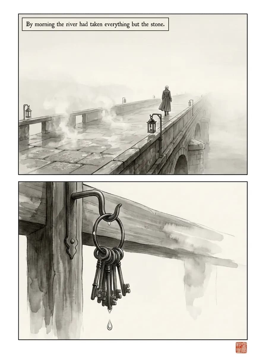 Storm Ink comic page — After the storm (2-panel quiet)