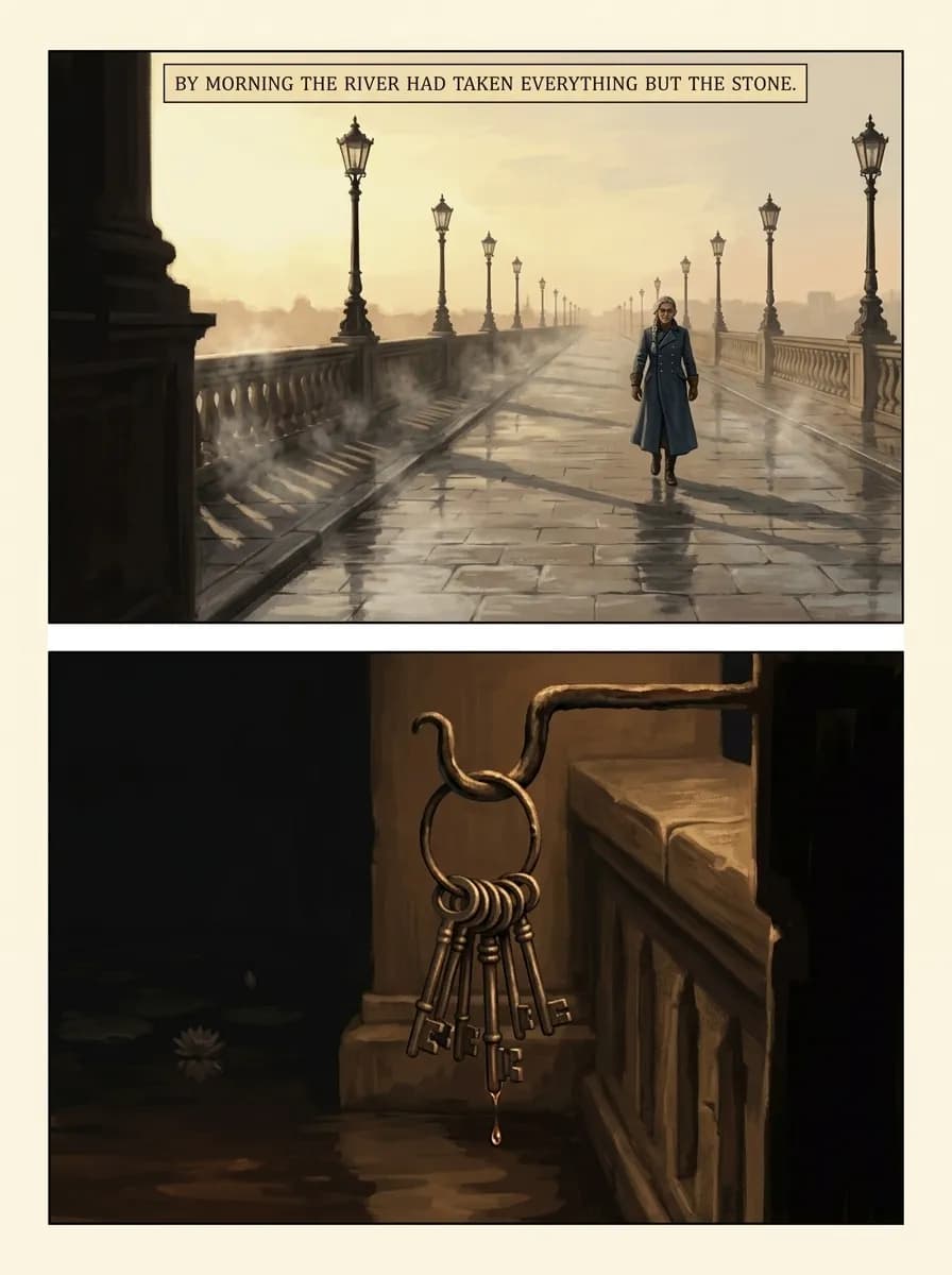 Painted Katha comic page — After the storm (2-panel quiet)