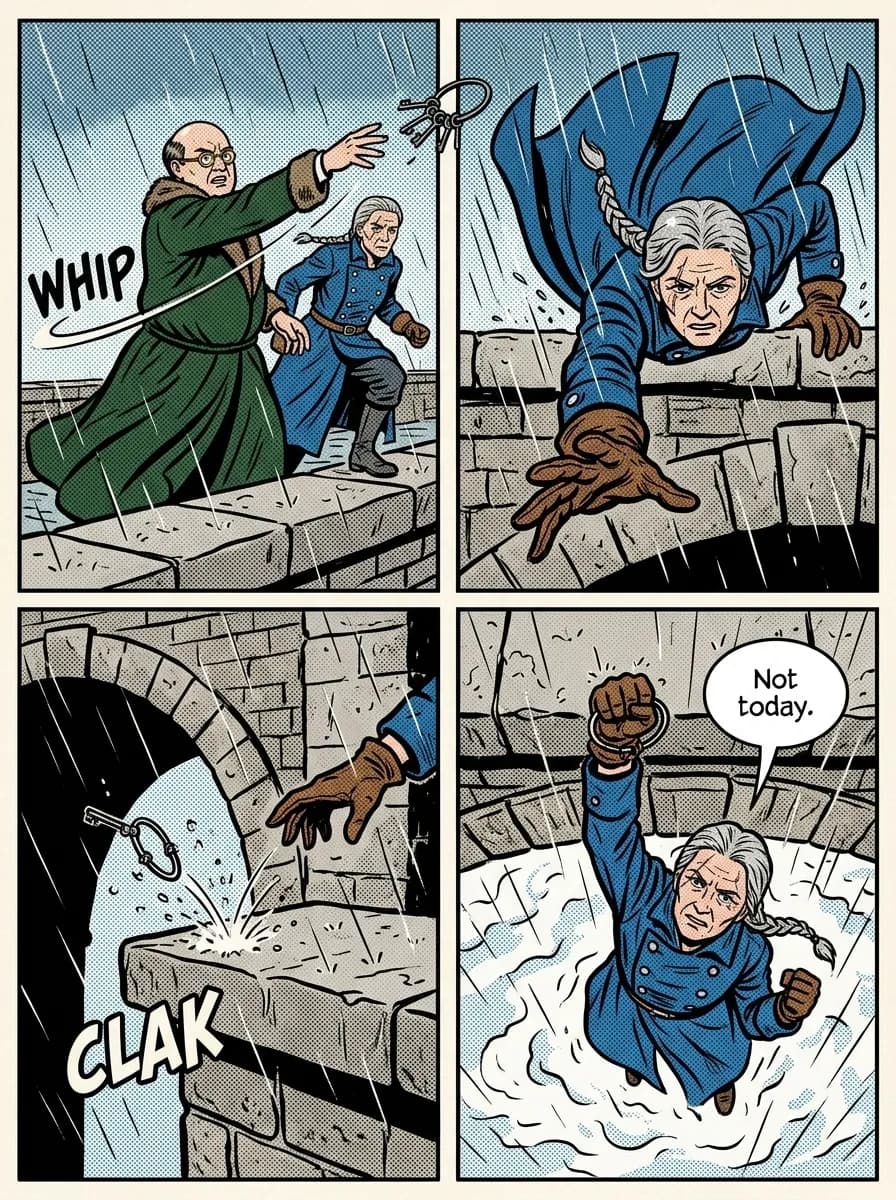 Pop Art comic page — The thrown keys (4-panel action)
