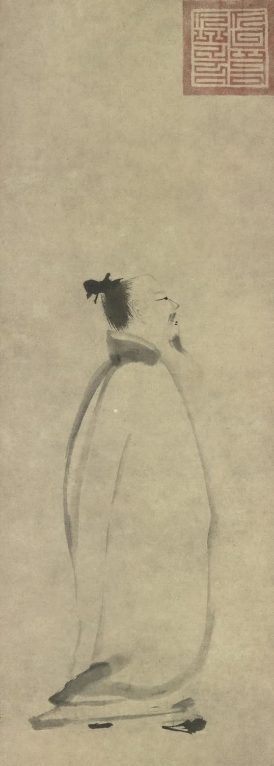 Liang Kai, Li Bai Strolling, 13th century — a poet in a pale robe of two brushstrokes on an almost empty hanging scroll
