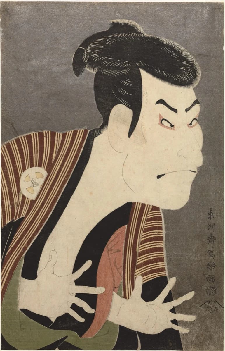 Tōshūsai Sharaku, The Actor Ōtani Oniji II as Yakko Edobei, 1794 — a kabuki villain with clenched hands against a dark mica ground