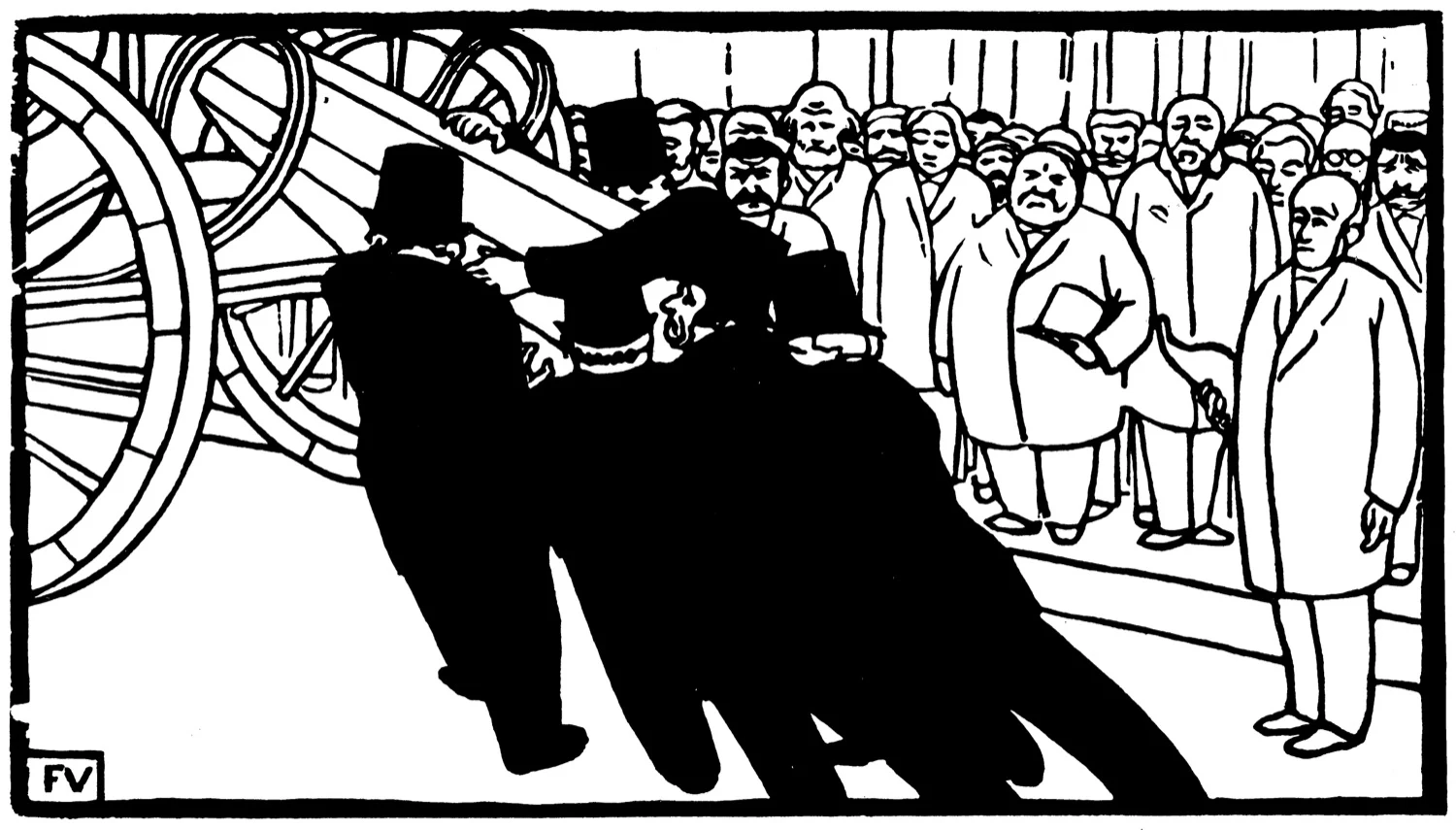 Félix Vallotton, Les Nécrophores, 1892 — relief print, public domain